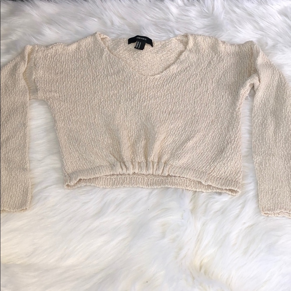 F21 Knitted Long Sleeve Crop Top